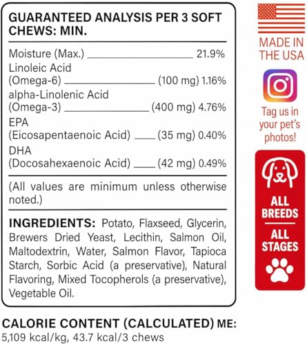 BARK&SPARK Omega 3 for Dogs and Cats-180 Fish Oil Treats for Dogs & Cats Shedding, Skin Allergy, Itch Relief, Hot Spots Treatment-Joint Health-Skin and Coat Supplement-EPA & DHA Fatty Acids-Salmon Oil