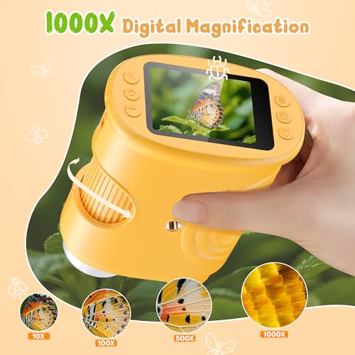 1000X Handheld Digital Microscope for Kids: Pocket Microscope with 2.0" IPS Screen - STEM Toys Birthday Gifts for Girls Boys Child - Portable Edu Science Kits Toddler Age 3-6 6-12
