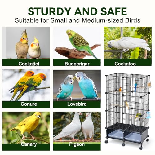 VISCOO Upgraded Encrypted 46-Inch Bird Cage, with Wooden Perches, Metal Parakeet Cage with Slide-Out Tray, Water Bottle&Feeder, Bird Cages for Parrot,Parakeets,Cockatiel,Lovebird,Small Mid-Sized Birds