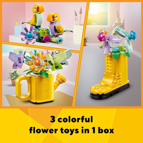 LEGO Creator 3 in 1 Flowers in Watering Can Building Toy - Fun, Creative Activity for Kids, Girls and Boys, Ages 8+ - Gift for Birthdays - Building Options for Rain Boots or Birds - 31149