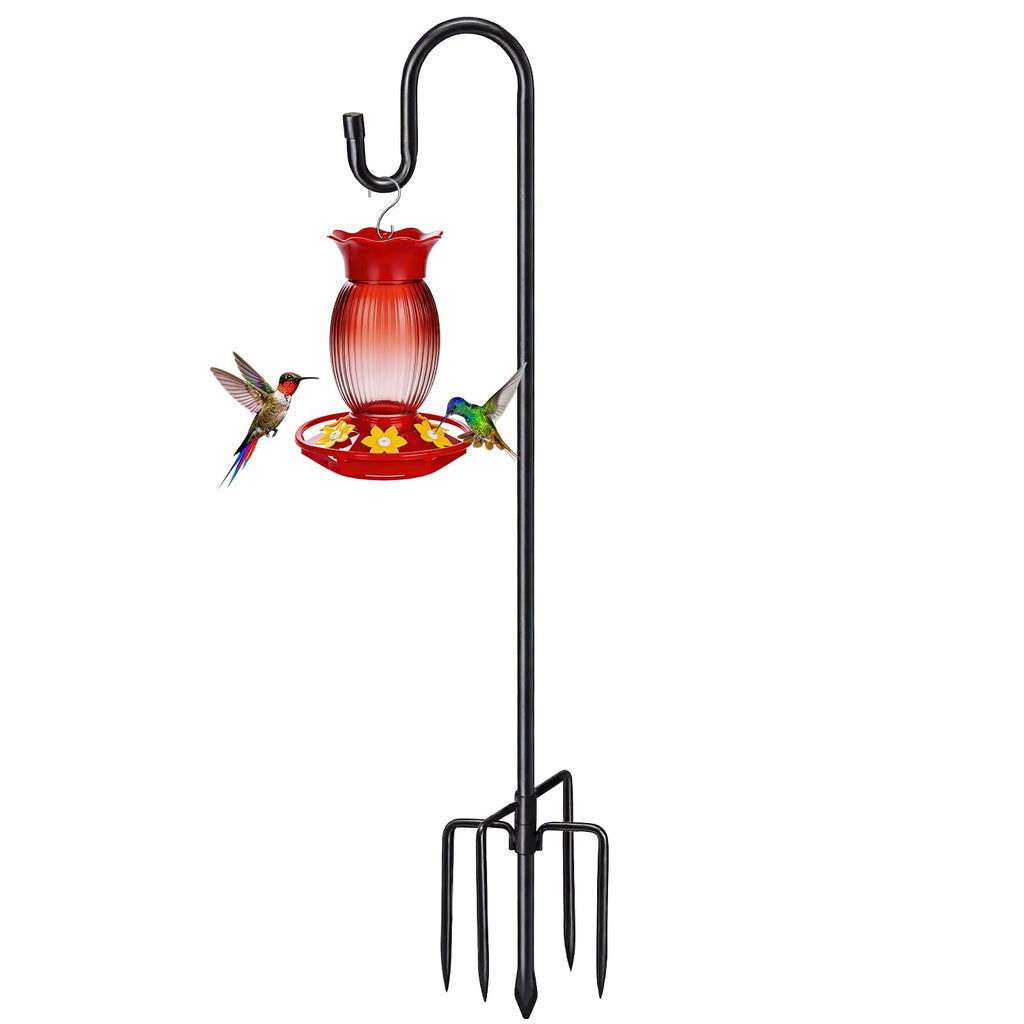 COCONUT 62" Shepherds Hooks for Outdoor, Bird Feeder Pole with 5 Prong Base, Adjustable Height Shepherds Hook for Hummingbird Feeder, Bird Feeder, Lightweight Plant, Wind Chimes, Lanterns (1 Pack)