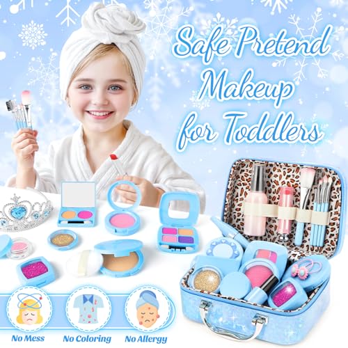INNOCHEER Pretend Makeup for Toddlers, Toy Play Makeup Set for Kids 3-5, Toddler Makeup Kit Pretend, Frozen Toys for Kids Fake Makeup, Gifts Toys for 3 4 5 6 7+ Year Old Girls (Not Real Makeup)