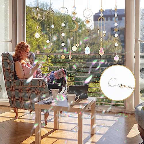 Sun Catchers, 10 Pieces Colorful Crystal Suncatcher with Chain Pendant Ornaments Hanging Crystals Prism Rainbow Maker for Windows Indoor Outdoor Car Mirror Garden Decor Wedding Party Xmas Gift