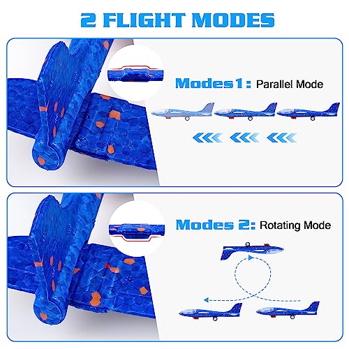 LJZJ 3 Pack Airplane Launcher Toys, 2 Flight Modes LED Foam Glider Catapult Plane, Outdoor Flying Toy for Kids, Birthday Gifts for Boy Girl 3+ Year Old, B-Day Party Supplies