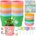 Durable Resin Garden Pot Craft Kit for Kids- 24 Pack Colorful Flower Plant Spring Crafts with Super-adhesive Stickers & Blank Labels School Activities Growing Kit for Classroom Home DIY Gift 4+ years