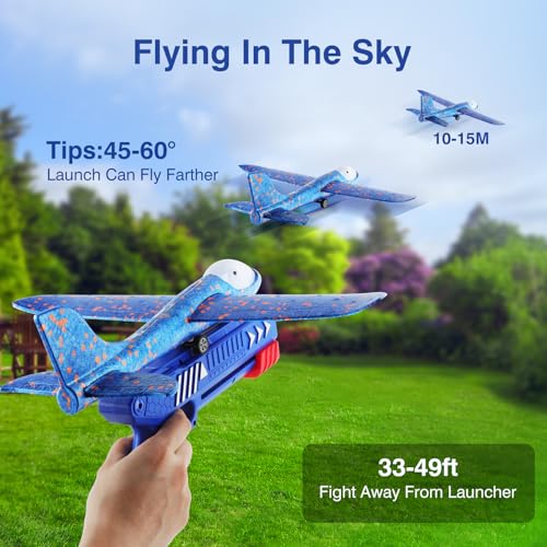 Wesfuner 3 Pack Foam Airplane Launcher Toys, 2 Flight Mode Glider Plane,Kids Flying Toy,3 4 5 6 7 8 9 10 11 12 Year Old Boys Girls Gifts,Outdoor Sport Party Favor