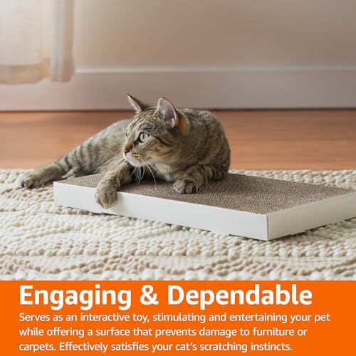 Basics Corrugated Cardboard Cat Scratcher, Scratching Board, Reversible, 17.4" x 10", White, 4-Pack