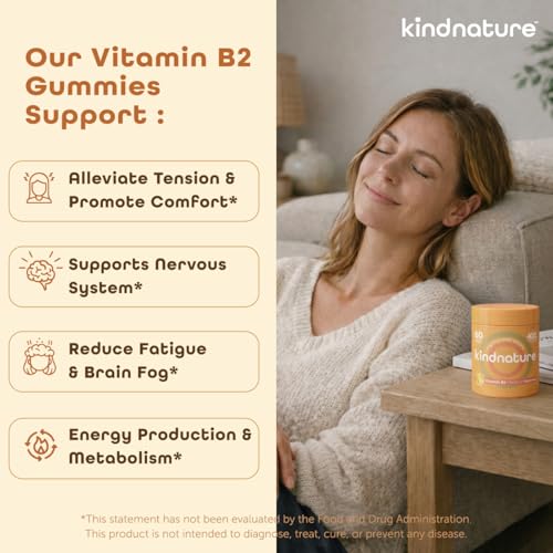 kindnature Vitamin B2 Gummies - Riboflavin 400mg Supplement for Kids & Adults - Non-GMO, Soy & Gluten-Free, Vegan Chewable Gummies (30 Day Supply)