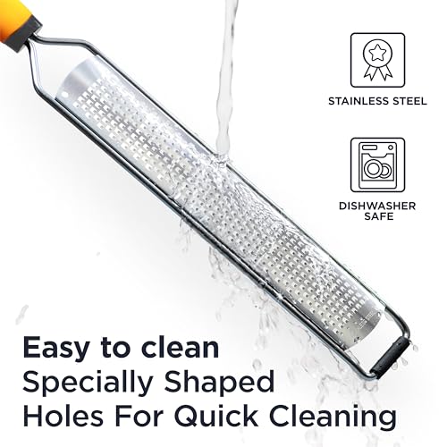 Deiss PRO Lemon Zester & Heavy Duty Cheese Grater & Vegetable Grater - Parmesan Cheese Lemon, Garlic, Nutmeg, Chocolate, Fruits, Vegetables, Ginger Grater - Cheese Shredder & Stainless Steel Grater