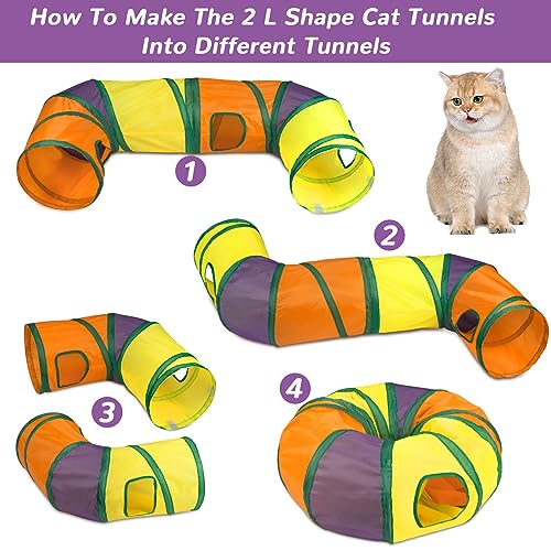 Retro Shaw Cat Toys Pack 33Pcs, Interactive Kitten Toys for Indoor Kittens Cats, Collapsible Kitty Play Tunnel Tent Feather Wand Balls Bell Springs Mouse Kitty Toys for All Breeds (2 Tunnel)
