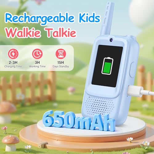 Video Walkie Talkies for Kids, 2 Pack Rechargeable Walkie Talkies with Screen and 4 Voice Changer, Christmas Birthday Gifts for Boys and Girls Ages 3-12, Indoor Outdoor Toys for Family Games, Camping