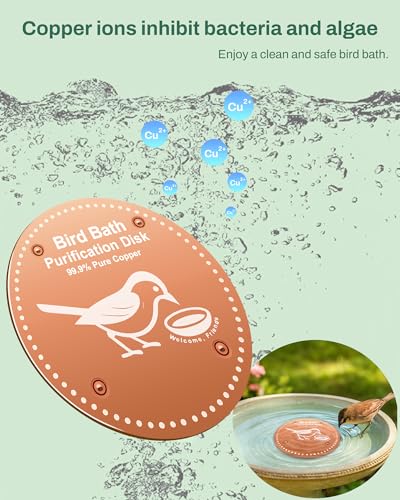 Bird Bath Purification Disk Pure Copper Outside Winter Solar Power Birdbath Heater Deicer Cage Hanging Bowl Metal Warmer Deck Railing Glass Concrete Ceramic Stone Stand Outdoor Fountain Station