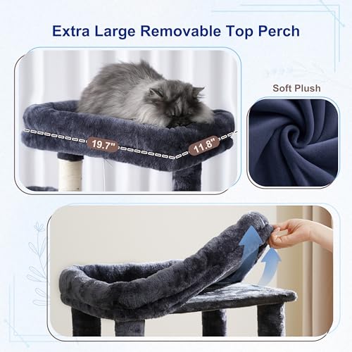 Gitelsnour Cat Tree, Cat Tower for Large Cats with 2 Big Platforms, 2 Baskets, condo and Toys, 63" Cat Scratching Posts for Indoor Cats, Smoky Gray GCT020G