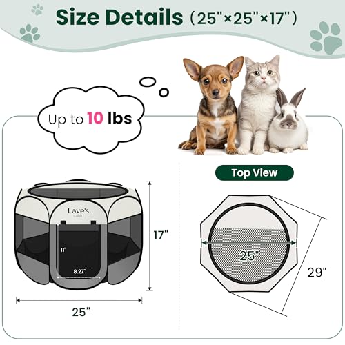 Love's cabin Pet Puppy Dog Playpen, Small Dog Tent Crates Cage Indoor/Outdoor, Portable Playpen for Cat, Foldable Pop Up Dog Kennel Playpen with Carring Case, Removable Zipper Top, Grey