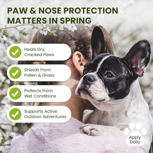 PawSono Lick-Safe Dog Paw & Nose Balm with Coconut Oil | All-Natural Moisturizer & Soother for Dry, Cracked Pads & Snout | Heat & Cold Pavement Protection Wax, Nose Butter for Bulldogs (2.1 oz / 60 g)