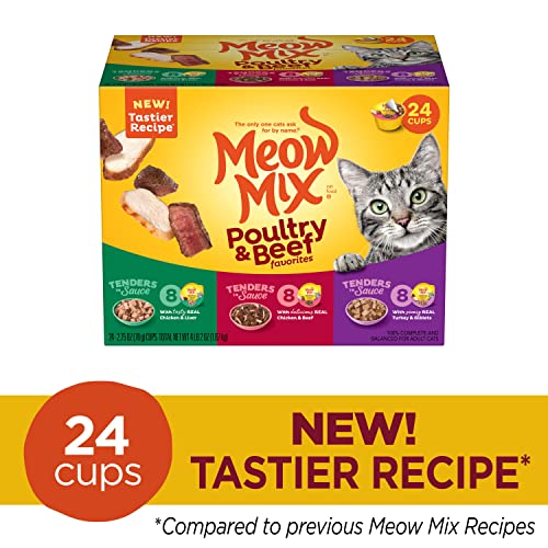 Meow Mix Tender Favorites Poultry & Beef Variety Pack, Wet Cat Food, 2.75 oz Cup (24 Pack)