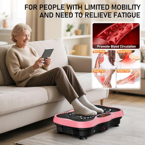 Vibration Plate Exercise Machine, 130 Levels Full Body Workout Vibrating Plate for Lymphatic Drainage Weight Loss, 450 Lbs Capacity Shake Platform with Resistance Bands Bluetooth for Women Men