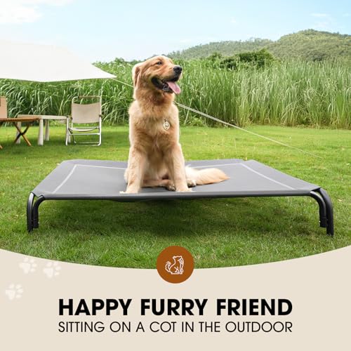 Czpalo Elevated Dog Bed, Raised Outdoor Dog Bed for Large Sized Dogs, Portable Cooling Pet Cot with Breathable & Washable Mesh, Indoor & Outdoor Pet Hammock with Skid-Resistant Feet.