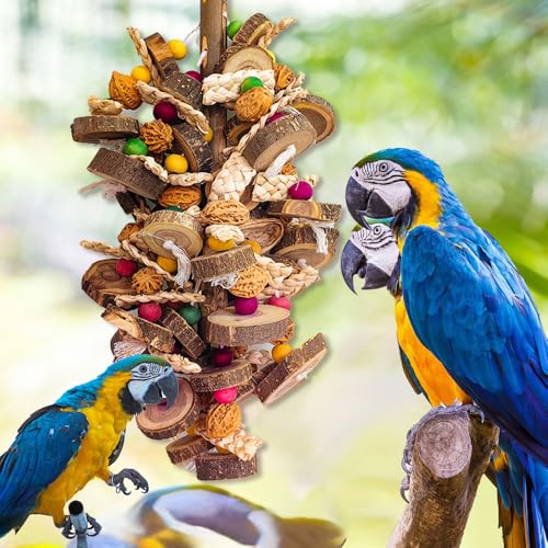 Extra Large Bird Parrot Toys- 21.7 inch Multicolored Natural Wooden Walnut Parrot Chewing Toy Suggested for Macaws cokatoos, African Grey and a Variety of  Parrots. (Large Size)