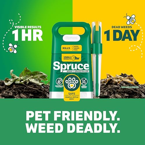 Spruce Weed Killer Spray Power Wand Kit - Weed + Grass Killer₃ Reusable Weed Sprayer, Spot-Treating Kills Weeds in Lawns and Gardens, Additional 2 AA Batteries Included for Continuous Power (64 oz)