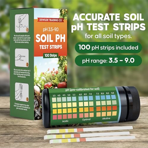 Soil pH Paper Test Kit – 100 Tester Strips (3.5-9 Range) – Use for Testing Garden Home Lawn Grass Vegetable Gardening Dirt Yard Compost Outdoor and Indoor Plants