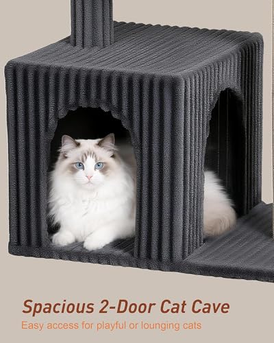 Cat Tree for Large Cat, 20.9 * 15.7in Large Perch Bed for Adult Cats, 22.8in Cat Tower with Scratching Post, Cat Condo with 2-Door for Indoor Cats, Dark Gray