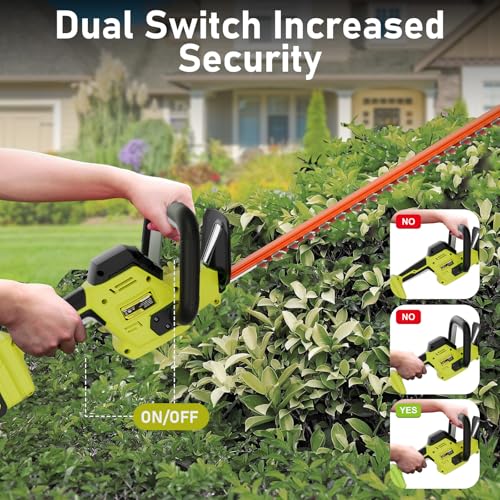 22 inch Hedge Trimmer Cordless with 2 Battery and Charger, 20V Handheld Electric Hedge Trimmer with Dual-Action Blades, Lightweight Bush Trimmer Pruning Shears Grass Cutter Shrub for Garden Yard Tools