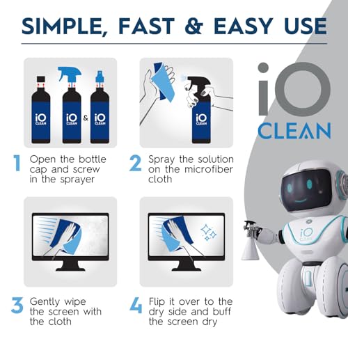 Screen Cleaner Spray (16oz - 473ml) – Best Large Cleaning Kit for LCD LED OLED TV, Smartphone, iPad, Laptop, Touchscreen, Computer Monitor, Electronic Devices, Microfiber Cloth Wipes and 2 Nozzles
