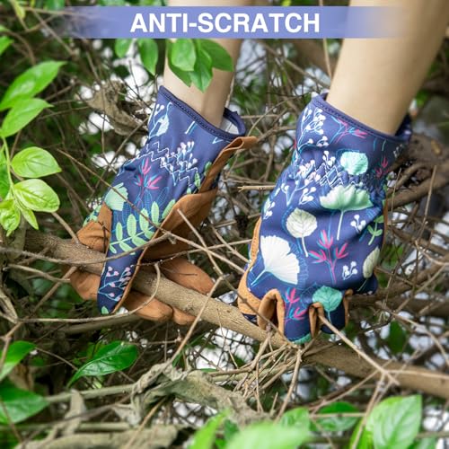 Womens Gardening Weeding Working Gloves, Leather Garden Glove for Women Thorn Proof No Stab for Digging, Planting,Pruning