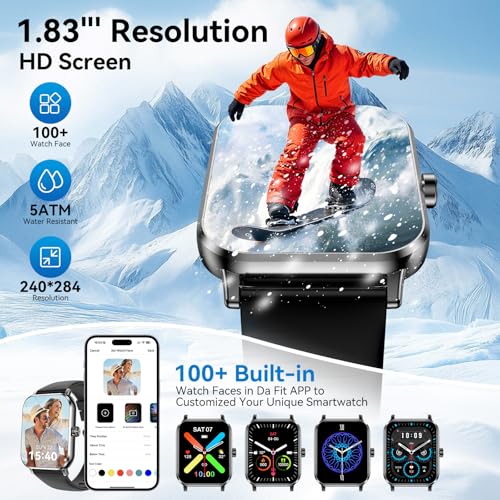 Smart Watch for Men Women, 1.83" HD Touch Screen Smartwatch with Bluetooth Call, 5 ATM Waterproof, 130+ Sport Modes Fitness Tracker Heart Rate Sleep Monitor Pedometer, Compatible with Android iPhone