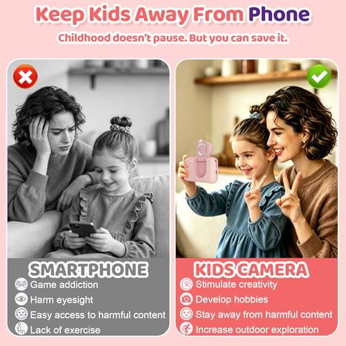 Makolle Kids Camera Toys for Girls 3-12 Year Old,Toddler HD Digital Video Camcorder Camera with Tripod,Children Chritmas Birthday Gift with 32GB SD Card-Pink