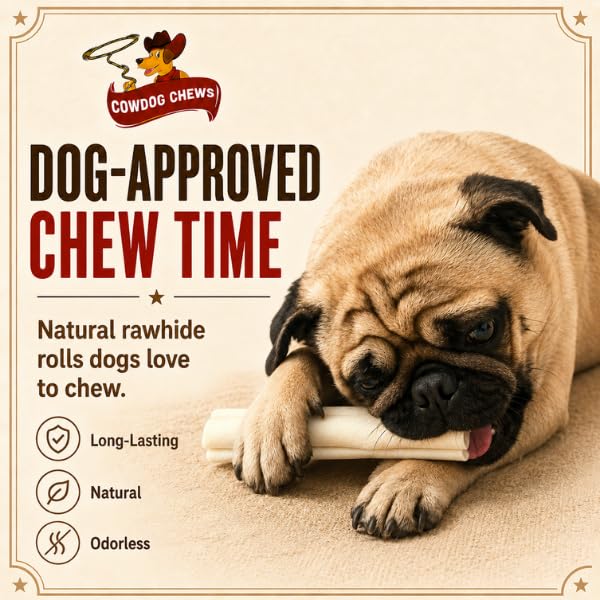 Cowdog Chews Retriever roll 9-10 inch All Natural Rawhide Product (20 Pack)