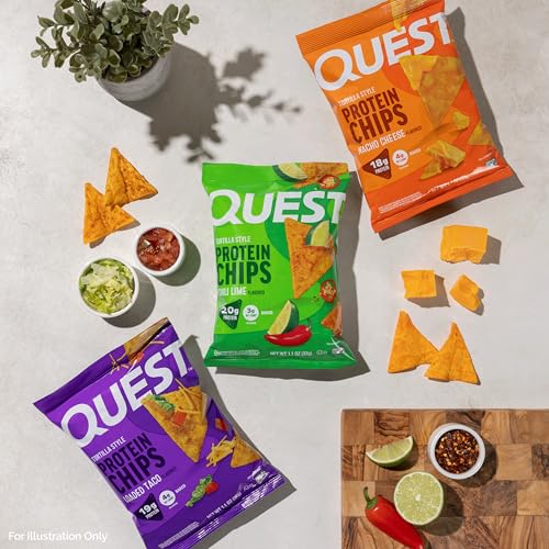 Quest Nutrition Tortilla Style Protein Chips Variety Pack, Chili Lime, Nacho Cheese, Loaded Taco, Low Carb, High Protein, Gluten Free, 1.1 oz (Pack of 12)