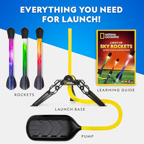 National Geographic Air Rocket Toy – Ultimate LED Rocket Launcher for Kids, Jump and Launch the Light Up, Air Powered, Foam Tipped Rockets up to 100 Feet