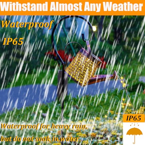 Solar Lanterns Outdoor Waterproof,Metal Watering Can Garden Decor Ornaments,Yard Art Hanging Path Lights,Outside Patio Decorations,Gardening Birthday Gifts for Mom Grandma Women,with Hook, Large