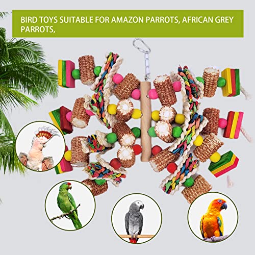 Bird Toys, Parrot Toys, Bird Toys Made of Natural Multi-Colored Wooden Blocks for African Grey Parrots,  Parrots, Small and Medium-Sized Birds to Exercise Beak Strength