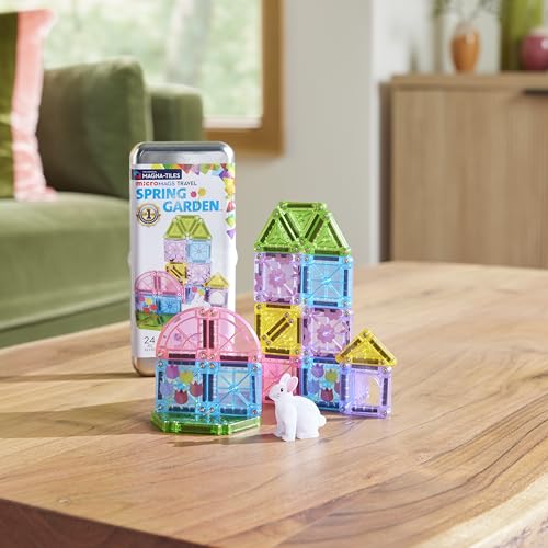 MAGNA-TILES microMAGS 24-Piece Spring Garden Travel Set, The Original Magnetic Building Brand