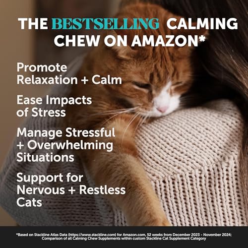 Calming Chews for Cats - Cat Anxiety Relief + Helps Reduce Stress - Behavioral Support & Promotes Relaxation for Travel, Boarding, Vet Visits, Separation Anxiety - Chicken (30-Day Supply)