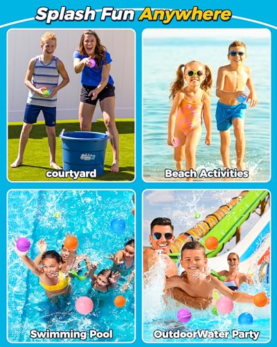 Tlitlimom 16Pcs Reusable Water Bomb Balloons, Pool Beach Toys for Kids ages 3-12, Summer Toy Water Toy for and Girls, Outdoor Activities Water Games Toys Self Sealing Water Splash Ball for Fun