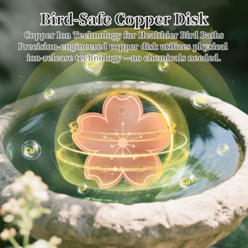 99.99% Pure Copper Bird Bath Disk, Triple Point Support Design Lower Cleaning Frequency for Physical Safe Water Purify Outdoor Bird Bowls All-Season (1, Copper Flower)