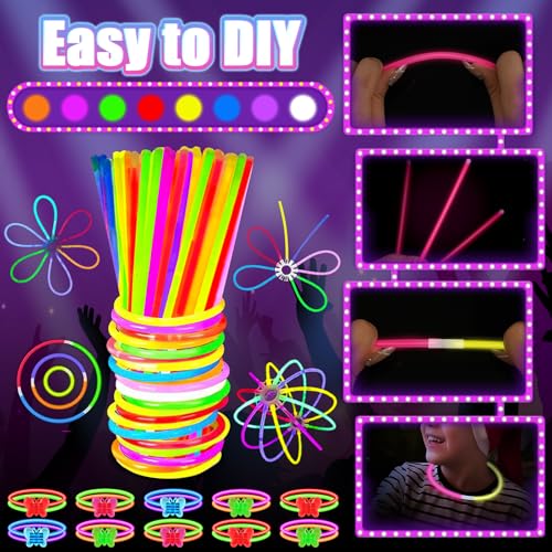 MIBOTE 269Pcs Led Light Up Toys Party Favors Glow in the Dark Party Supplies for Kid/Adults with Light Up Glasses,Headband,Rings,Bracelets,100 Glow Sticks Bulk Party Pack DIY Glow Neon Party Supplies