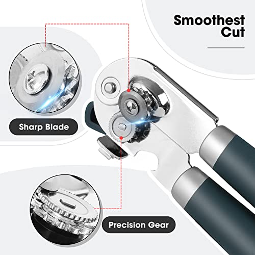 Beneno Heavy Duty Hand Can Opener Manual with Magnet, Durable Sharp Carbon Steel Blade Smooth Cutting, Big Effort-Saving Knob & Soft Grip Handle, Multifunctional Kitchen Tool with Bottle Opener, Green