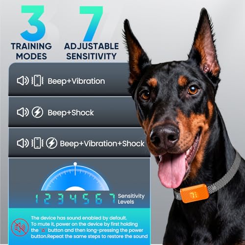 Dog Bark Collar for Large Medium Small Dogs, Effective No-Bark Collar, Smart Barking Collar, Rechargeable Bark Collar with 7 Sensitivity, 3 Modes, Waterproof, Neon Orange