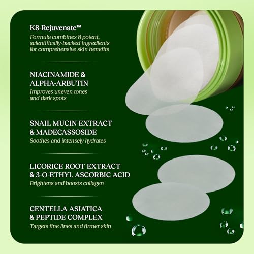 JiYu Toning Polish Pads - Korean Skincare for Dark Spots, Wrinkles & Dull Skin - Hydrating Facial Treatment with Snail Mucin, Niacinamide, Peptides & Centella - 100 Count
