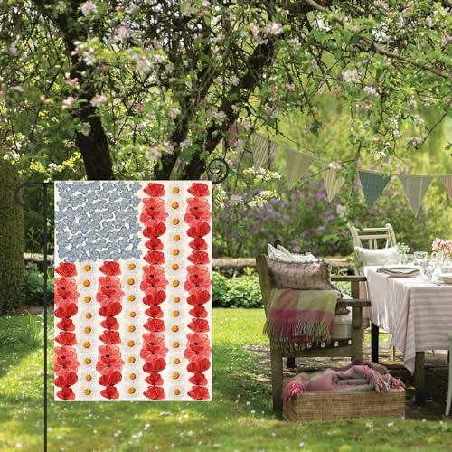 AVOIN colorlife Myosotis Poppy Memorial Day Garden Flag 12x18 Inch Double Sided Outside, Patriotic American Flag Yard Outdoor Decoration