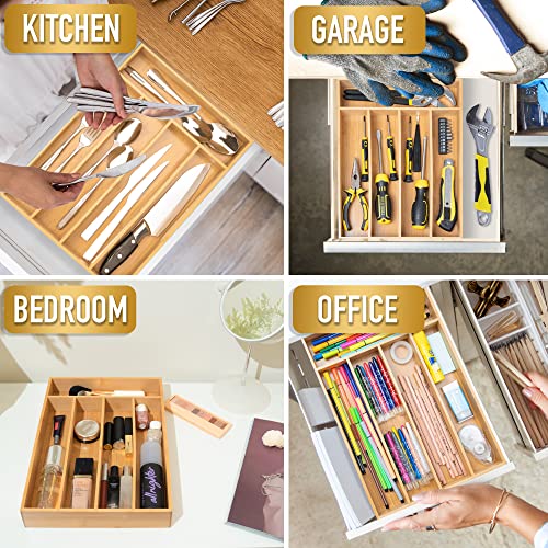 Besilord Silverware Organizer Kitchen Drawer Organizer Utensil Organizer Bamboo Silverware Holder Cutlery Organizer in Drawer Flatware Organizer Tray(5 slots, Natural
