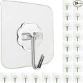 Jwxstore 24 Pack Self Adhesive Hooks Heavy Duty - 33lb Max, Transparent, Waterproof, Sticky Wall Hooks for Keys, Bathroom, Shower, Outdoor, Kitchen, Door, Home Improvement, Utility Hooks