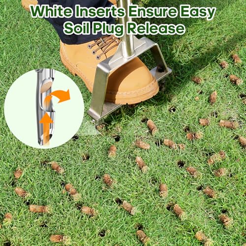 Manual Core Aerator Lawn Tool - Lawn Aerator Tool with 3 Hollow Tines, Semi-Assembled Grass Aerator Core Aeration Tool for Lawn, Yard Plug Aerator for Lawn Care Compacted Soil - Orange