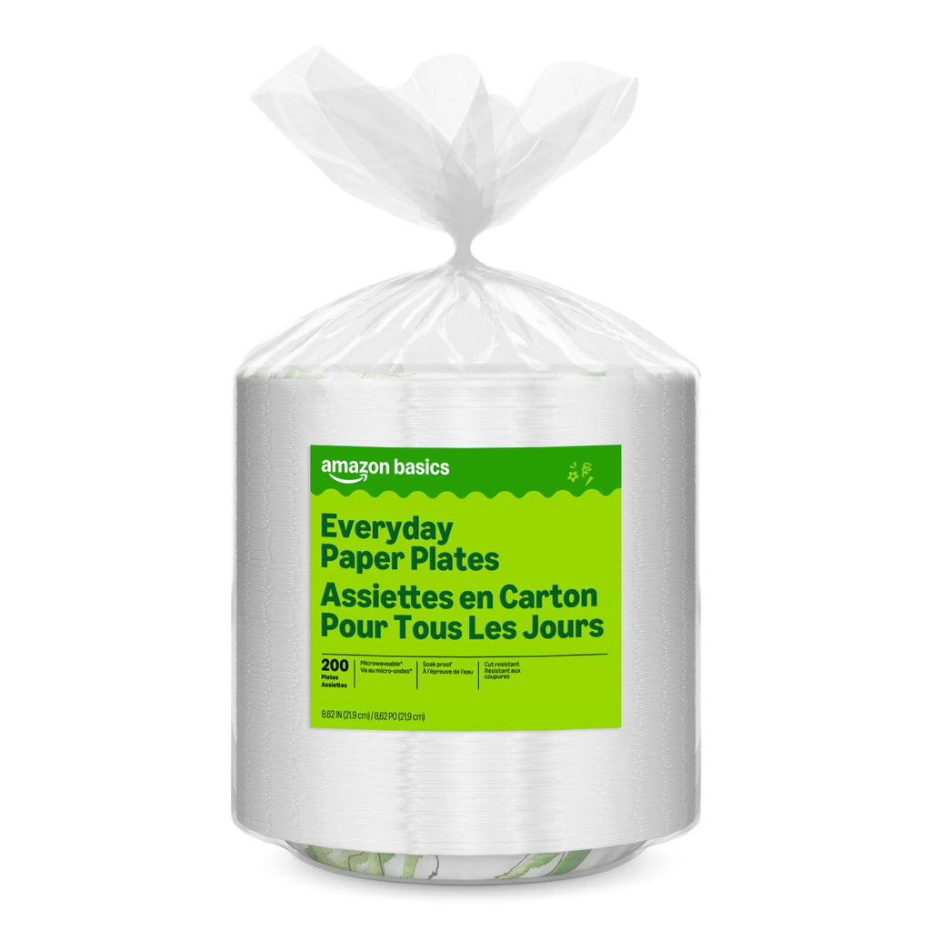 Basics Everyday Paper Plates, 8.62 Inch, Disposable, 200 Count, Packaging May Vary