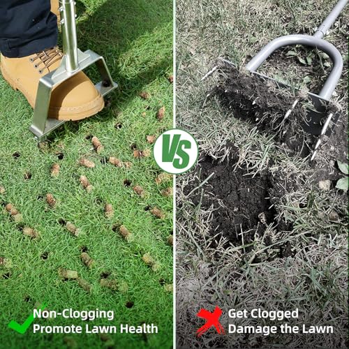 Manual Core Aerator Lawn Tool - Lawn Aerator Tool with 3 Hollow Tines, Semi-Assembled Grass Aerator Core Aeration Tool for Lawn, Yard Plug Aerator for Lawn Care Compacted Soil - Orange